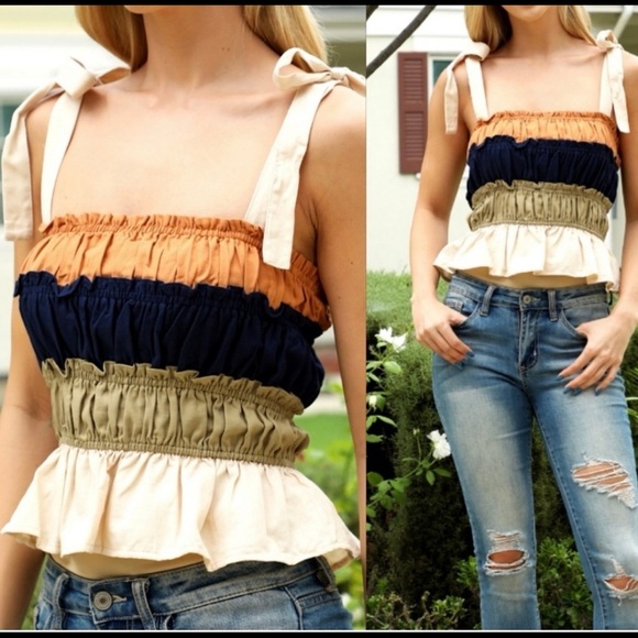 COPY - NWT Boho Tie Shoulder Ruffle Tank. Size Small & Medium. Perfect Colors. - Picture 2 of 4